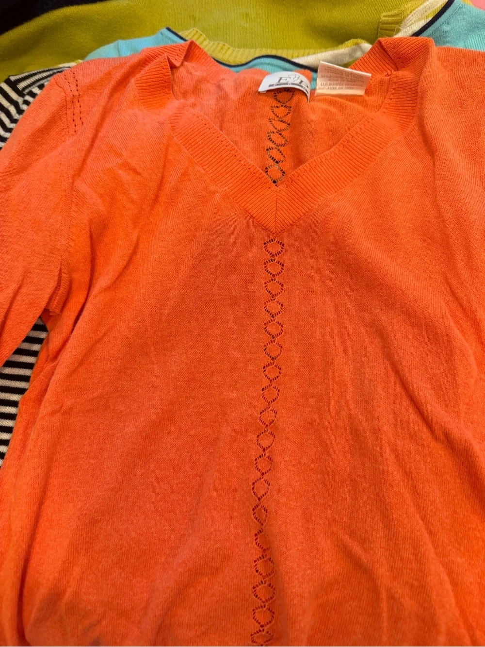 EP Pro Women's V-Neck Sweater in Coral with Lime and Aqua Accents